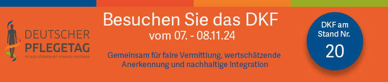 Deutscher Pflegetag. Besuchen Sie das DKF vo 7.-8.11.24 am Stand Nr. 20